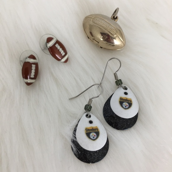 Football Jewelry Bundle Pittsburgh Steelers Earrings Football Earrings & Pendant - Picture 9 of 10